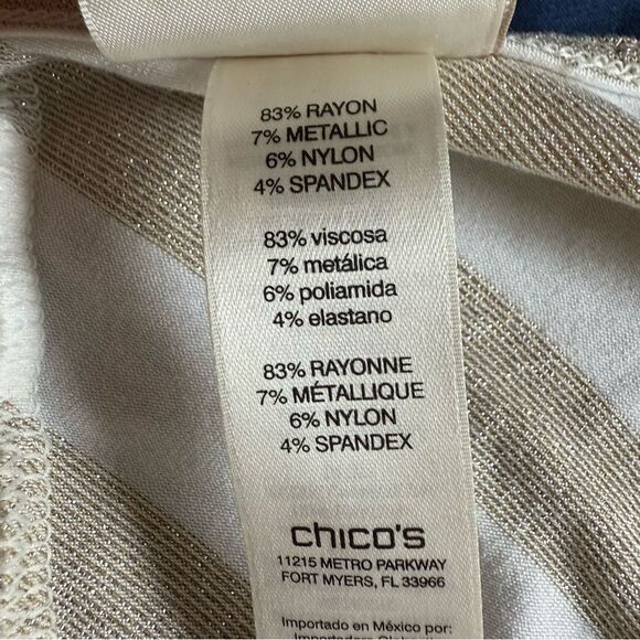 Chico's Gold and White Striped Long Sleeve Top L - Picture 6 of 7